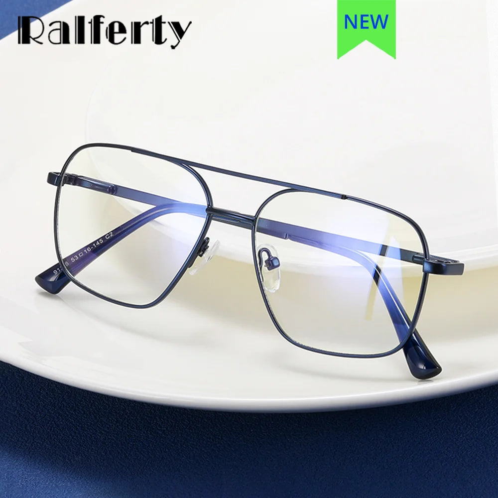 Ralferty Men's Full Rim Square Double Bridge Alloy Eyeglasses R91308 Full Rim Ralferty   