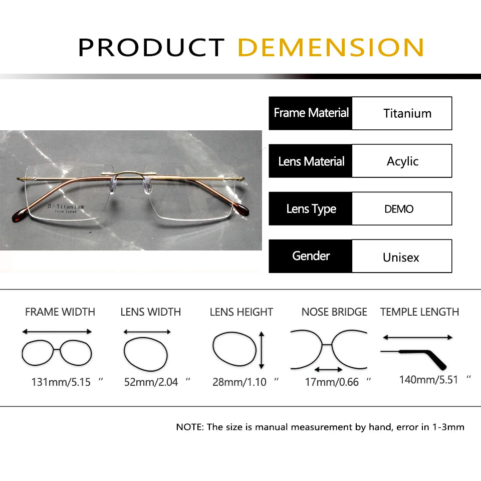 Esnbie Women's Rimless Small Square Titanium Eyeglasses 243207