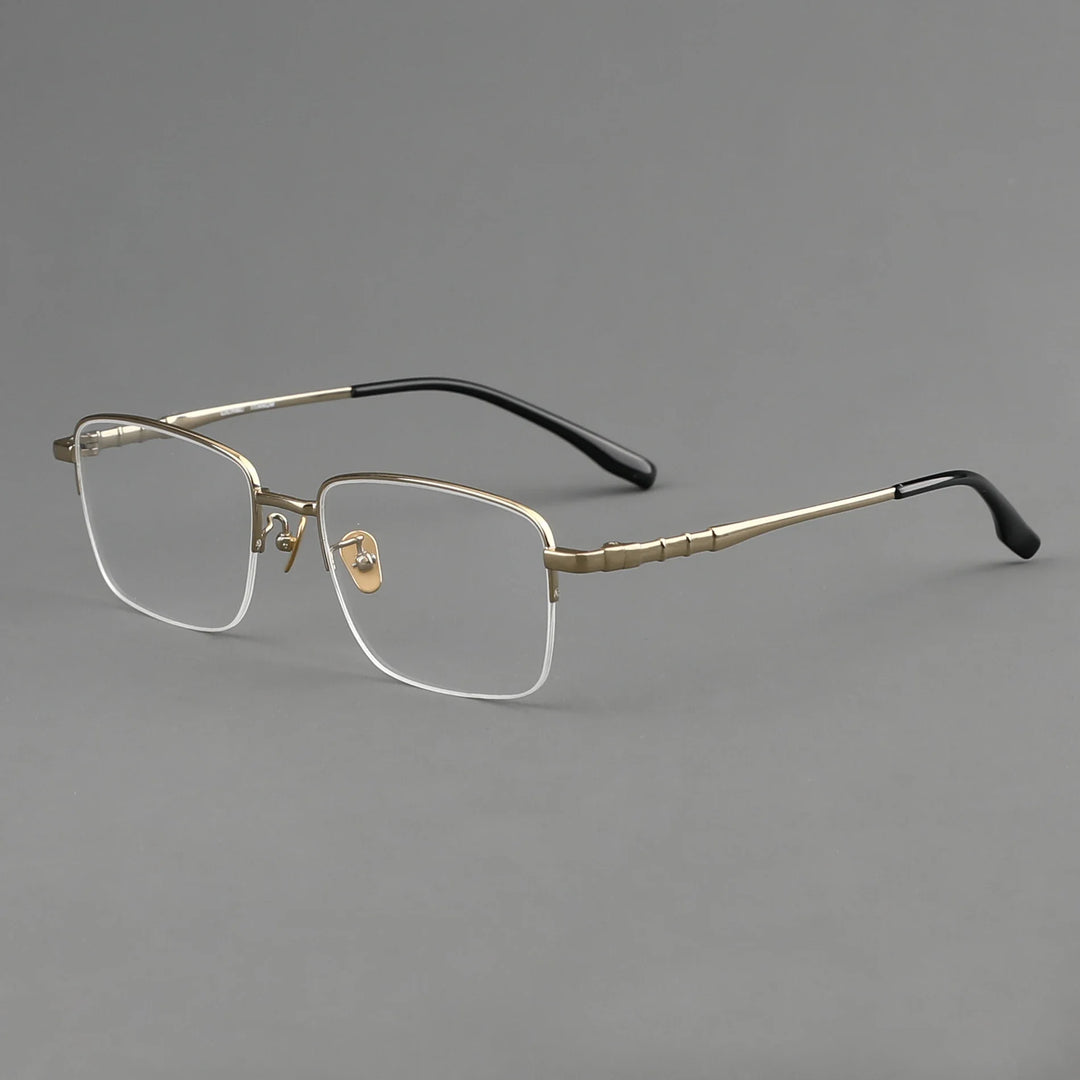 Aror Men's Semi Rim Square Titanium Eyeglasses 10189 Semi Rim Aror Gold