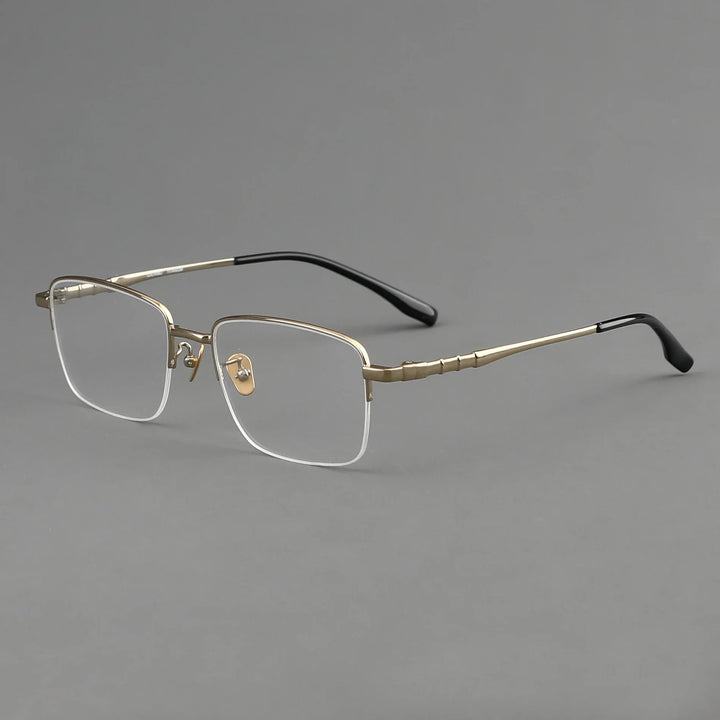 Aror Men's Semi Rim Square Titanium Eyeglasses 10189 Semi Rim Aror Gold