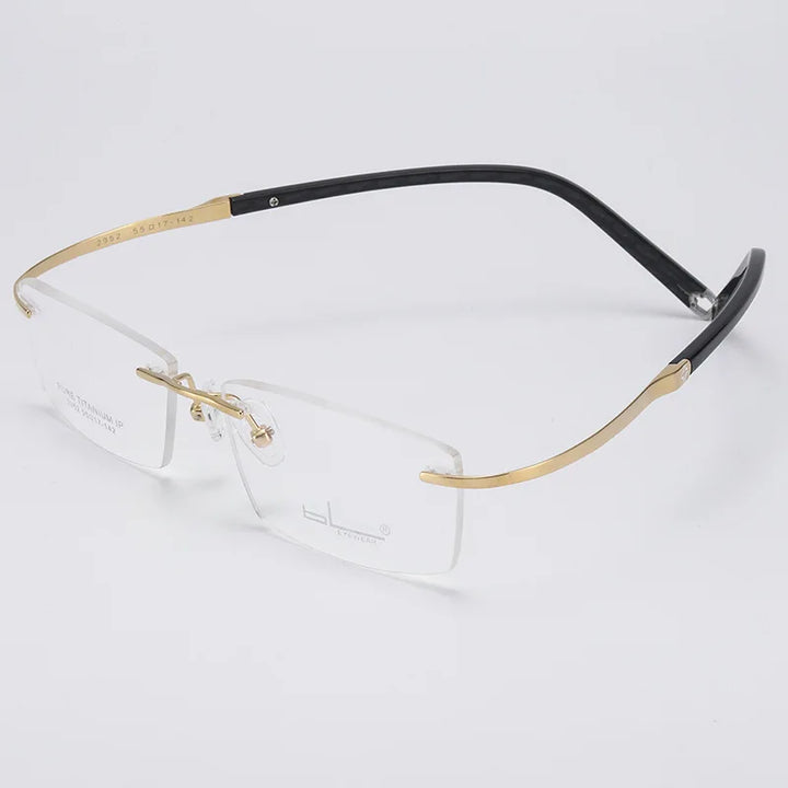 Hdcrafter Unisex Rimless Rectangle Screwless Titanium Eyeglasses 2952 Rimless Hdcrafter Eyeglasses Gold  