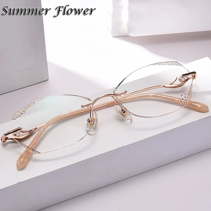 Summer Flower Women's Rimless Oval Square Titanium Eyeglasses 88831 Rimless Summer Flower