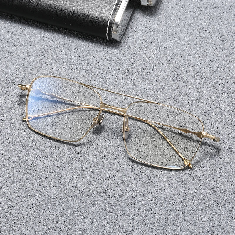 Black Mask Unisex Full Rim Big Square Double Bridge Titanium Eyeglasses B1305 Full Rim Black Mask Gold  