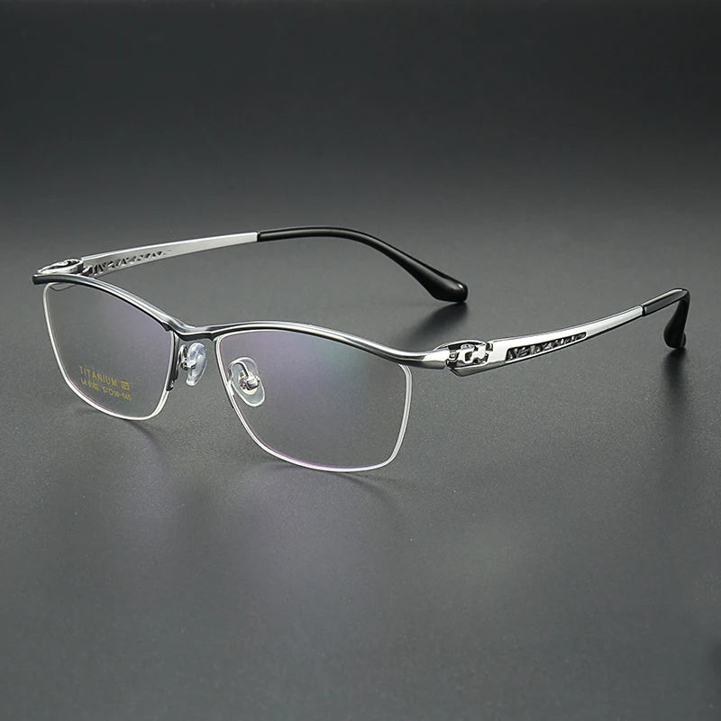 Aror Men's Semi Rim Square Oval Titanium Eyeglasses 96162 Semi Rim Aror Silver