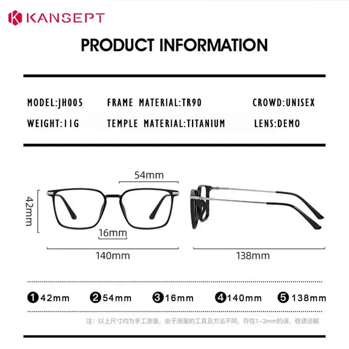 Kansept Unisex Full Rim Square Tr 90 Titanium Frames 005100 FuzWeb