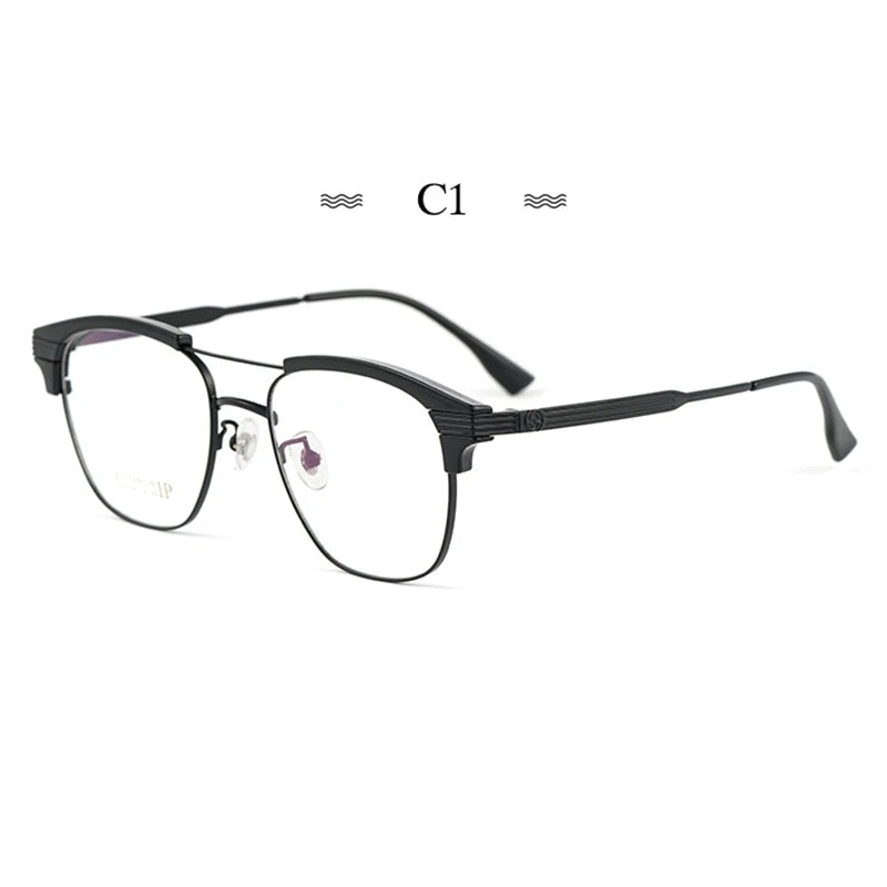 Hotochki Men's Full Rim Square Double Bridge Titanium Eyeglasses Bj2315 Full Rim Hotochki C1  