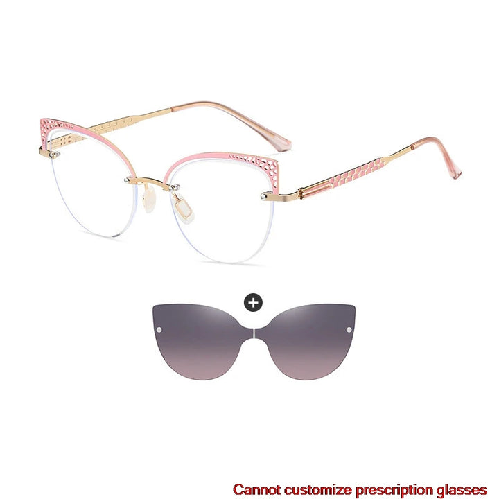 CCSpace Women's Full Rim Oval Cat Eye Alloy Eyeglasses Clip On Sunglasses 302035 With Clip Ons CCspace Pink  