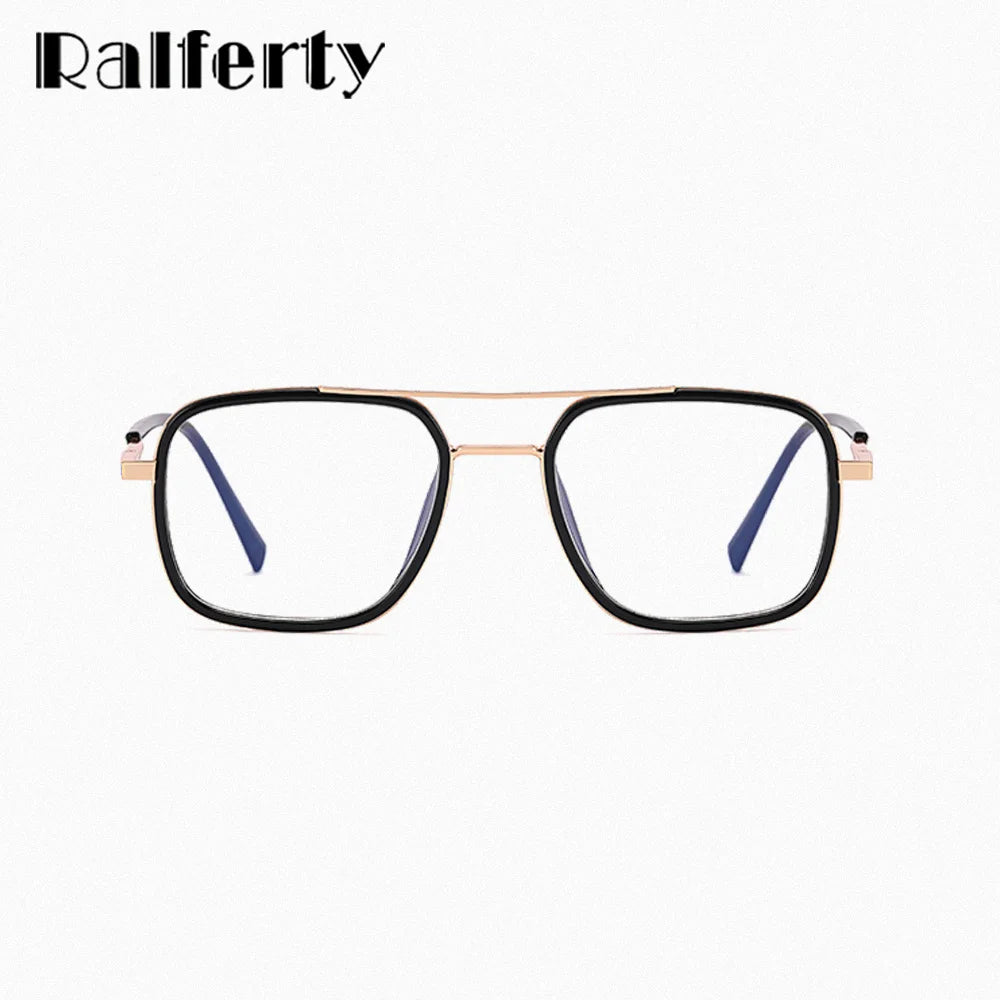 Ralferty Men's Full Rim Square Double Bridge Alloy Acetate Eyeglasses R613 Full Rim Ralferty   