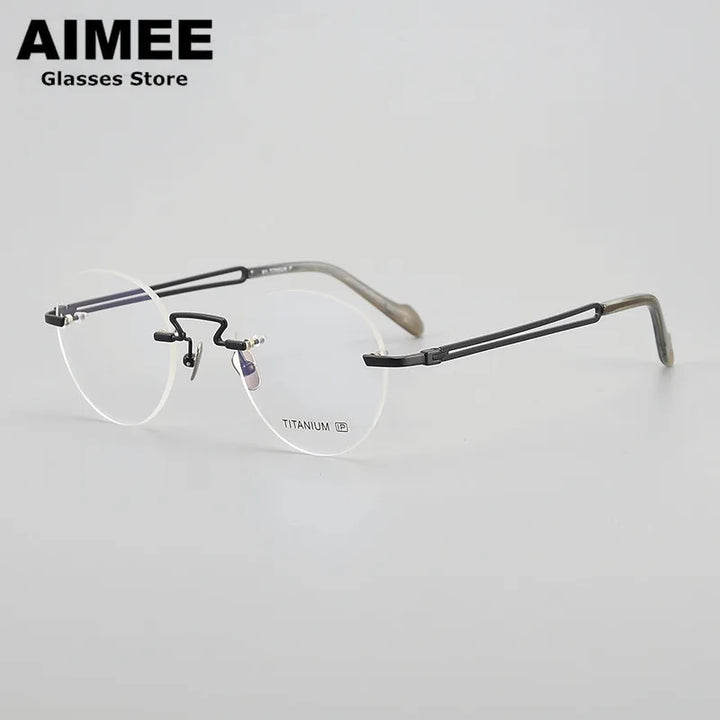 Aimee Unisex Rimless Round Oval Titanium Eyeglasses 19063 Rimless Aimee   