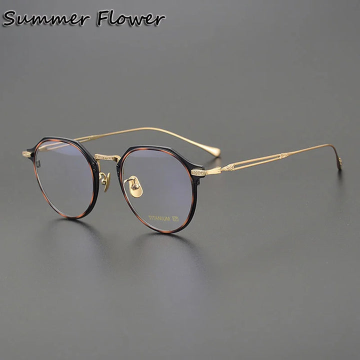 Summer Flower Unisex Full Rim Flat Top Round Titanium Acetate Eyeglasses 84061 Full Rim Summer Flower