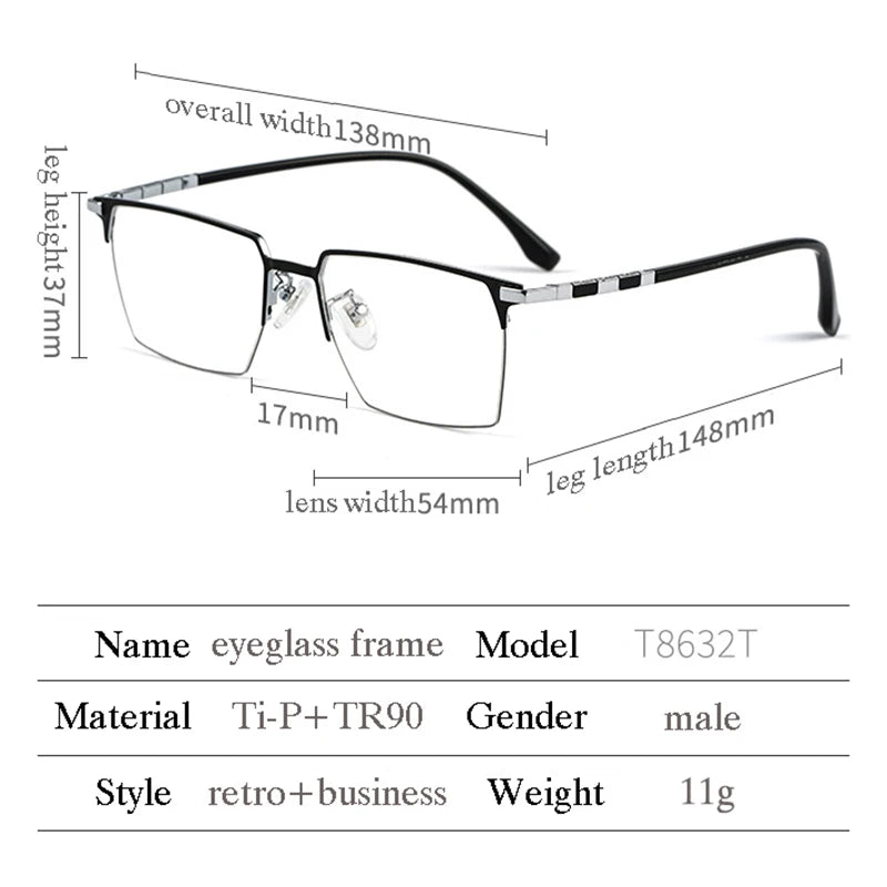 Hotochki Men's Full Rim Square Titanium Tr 90 Eyeglasses 86327