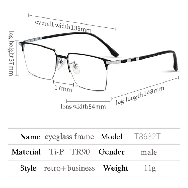 Hotochki Men's Full Rim Square Titanium Tr 90 Eyeglasses 86327