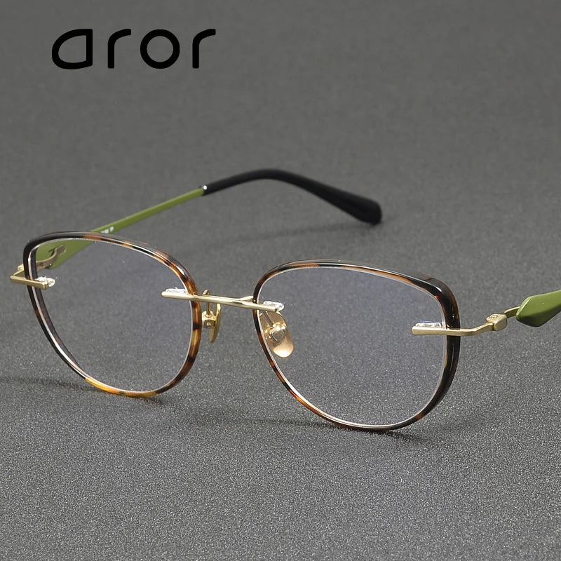 Aror Unisex Full Rim Flat Top Oval Cat Eye Titanium Eyeglasses 49417 Full Rim Aror