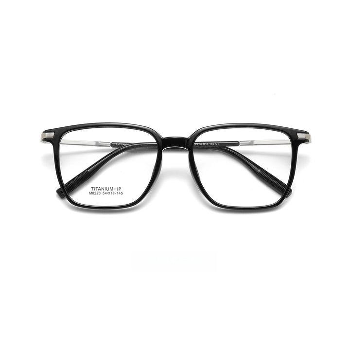 Yimaruili Unisex Full Rim Square Tr 90 Titanium Eyeglasses Full Rim Yimaruili Eyeglasses Black Silver C1