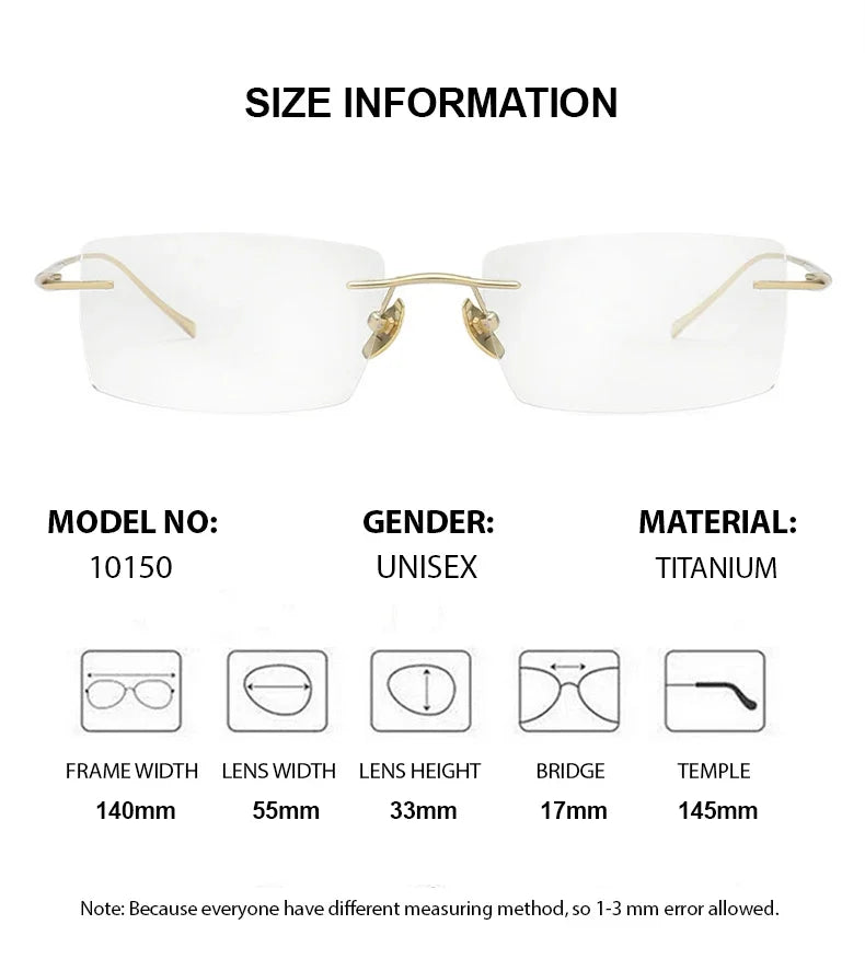 Chashma Unisex Rimless Square Titanium Reading Glasses 910150 Reading Glasses Chashma