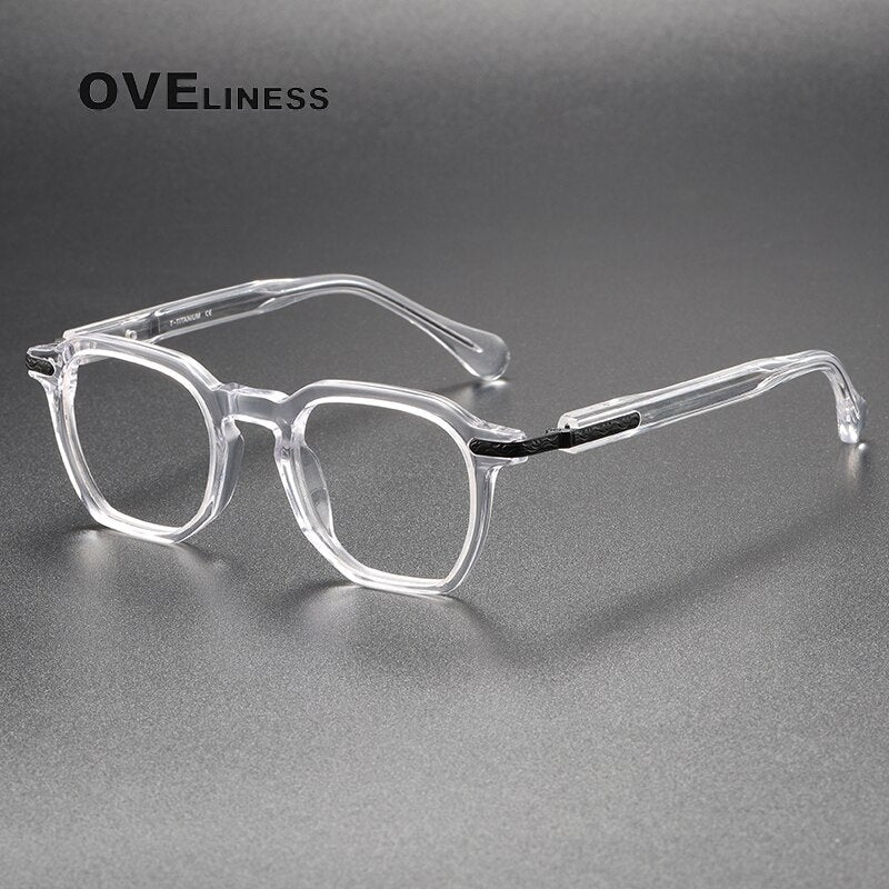 Oveliness Unisex Full Rim Square Acetate Titanium Eyeglasses 80855 Full Rim Oveliness transparent black  