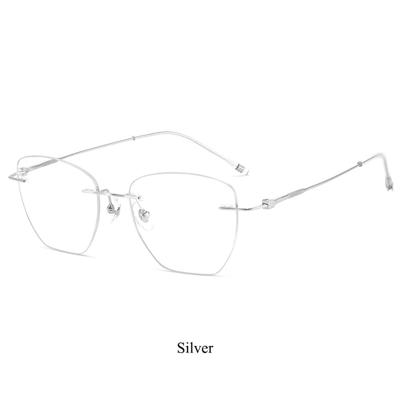 Bclear Women's Rimless Polygon Square Titanium Eyeglasses 46019 Rimless Bclear Silver