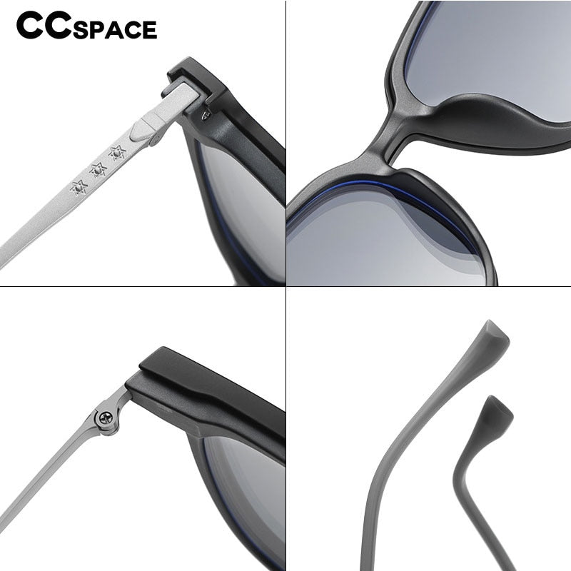 CCSpace Women's Full Rim Square Titanium Alloy Eyeglasses With Clip On Polarized Sunglasses 56513 Clip On Sunglasses CCspace   