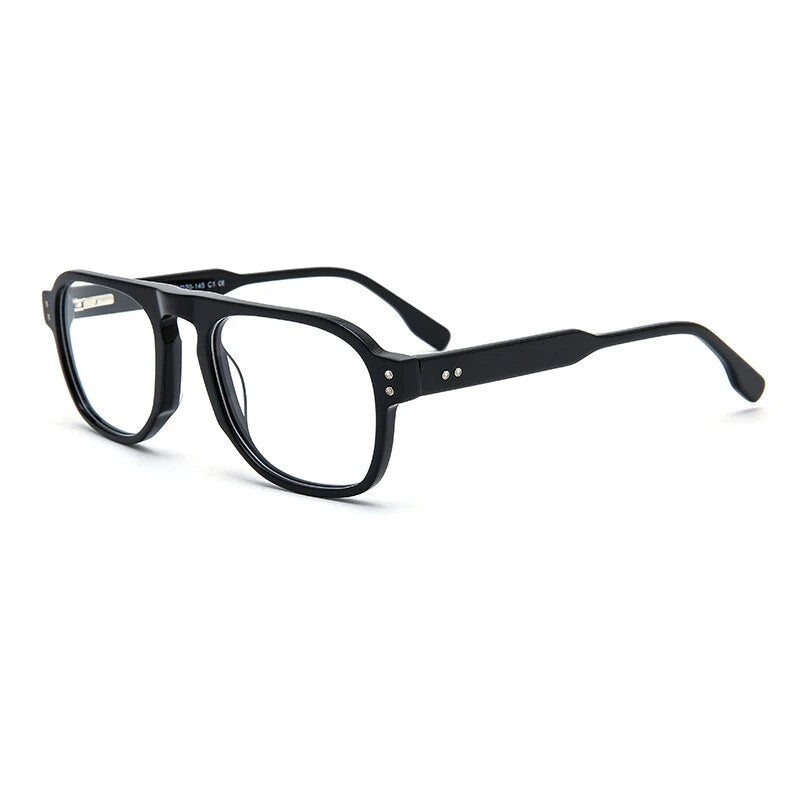 KatKani Men's Full Rim Square Double Bridge Tr 90 Eyeglasses 9600002 Full Rim KatKani Eyeglasses Black  