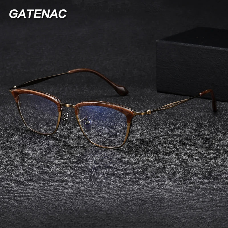 Gatenac Unisex Full Rim Square Brow Line Titanium Acetate Eyeglasses Gxyj1460 Full Rim Gatenac   
