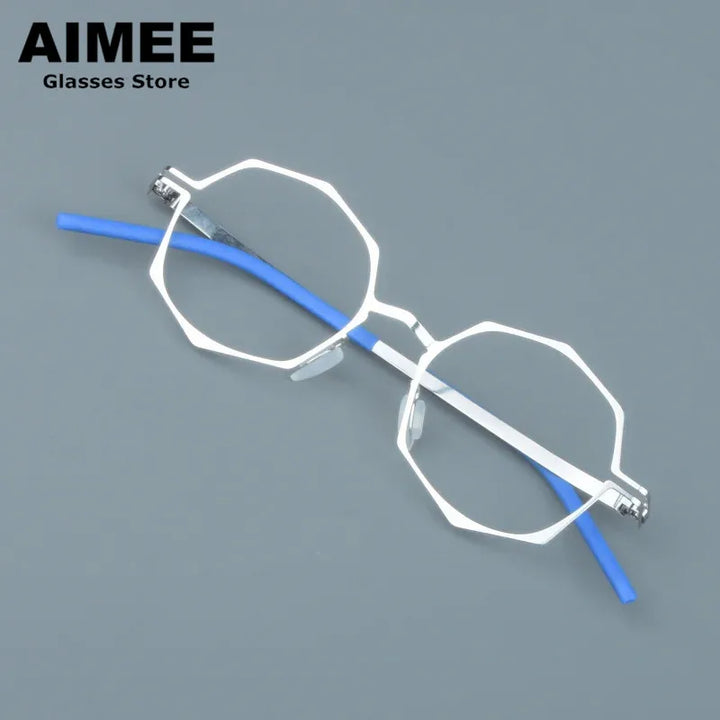 Aimee Women's Full Rim Polygon Round Screwless Steel Eyeglasses 13846 Full Rim Aimee Silver  