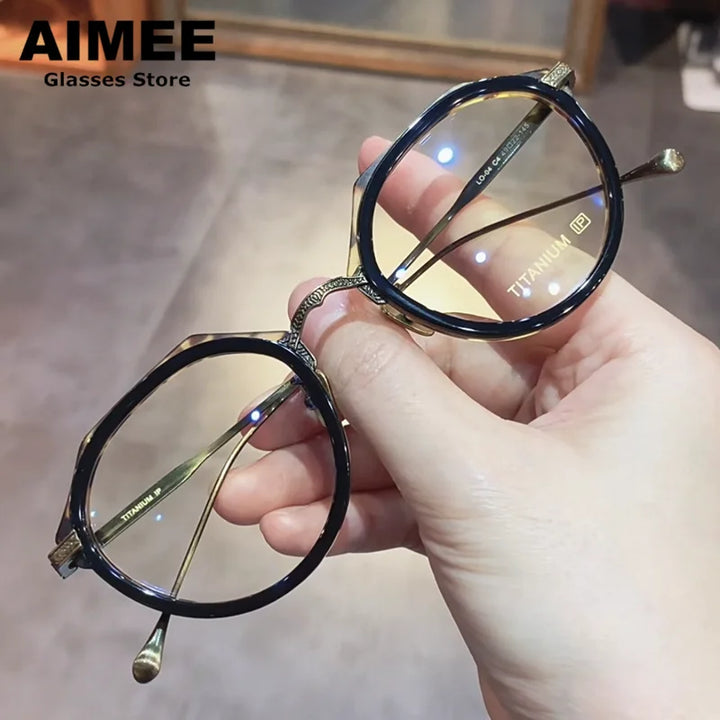 Aimee Women's Full Rim Polygonal Titanium Acetate Eyeglasses 13848