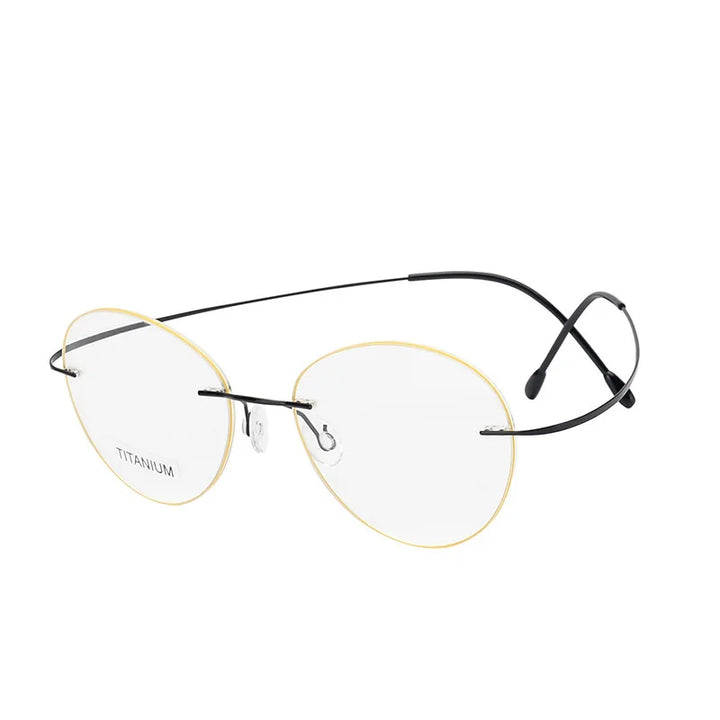 Brightzone Unisex Rimless Round Oval Titanium Eyeglasses 70619 Rimless Brightzone Glossy Black