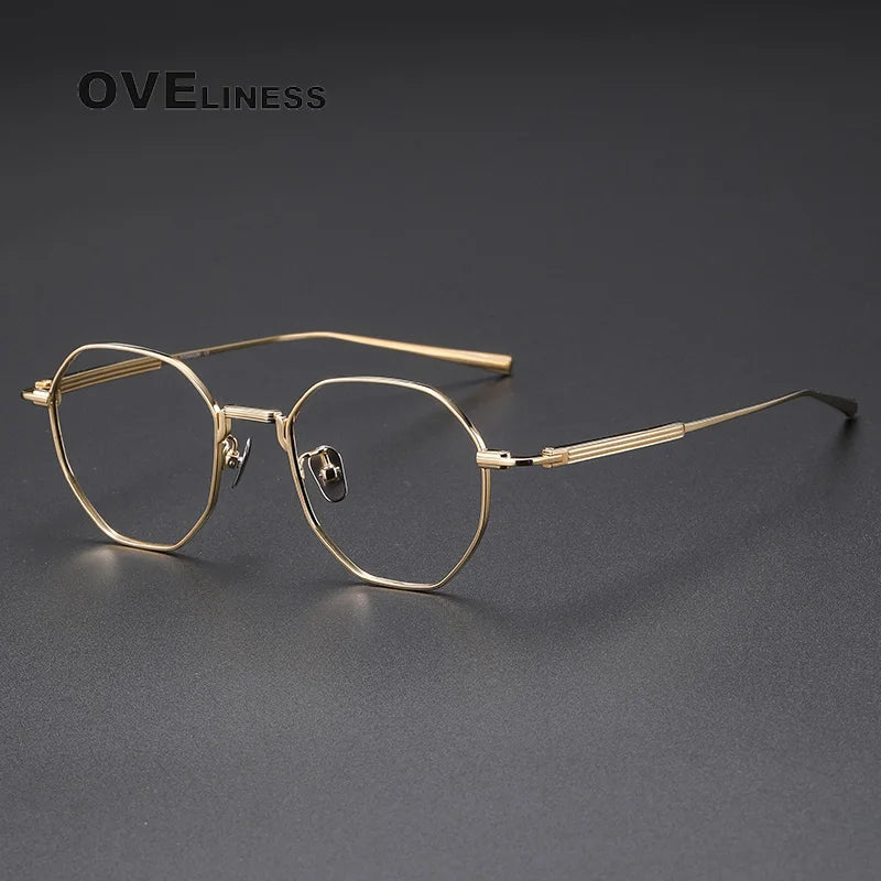 Oveliness Unisex Full Rim Irregular Oval Titanium Eyeglasses O7301 Full Rim Oveliness gold  