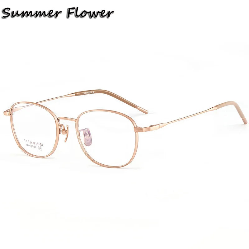 Summer Flower Women's Full Rim Oval Square Titanium Eyeglasses 61087 Full Rim Summer Flower Rose Gold