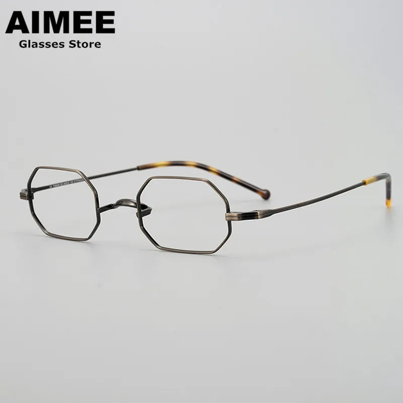 Aimee Unisex Full Rim Small Square Polygon Titanium Eyeglasses 88039 Full Rim Aimee Tortoise-Bronze  