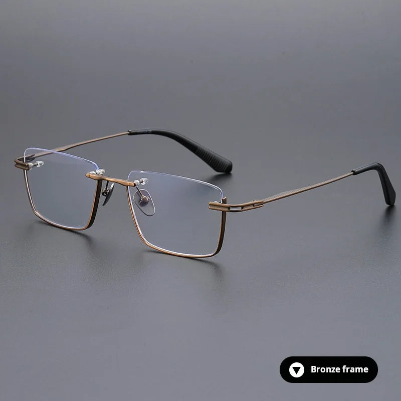 Momoja Unisex Semi Rim Big Polygon Square Titanium Eyeglasses 72416