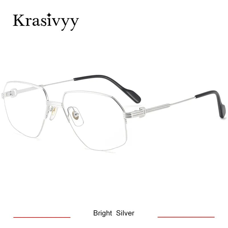 Krasivyy Men's Semi Rim Irregular Oval Titanium Eyeglasses Kr02850 Semi Rim Krasivyy Bright Silver CN 
