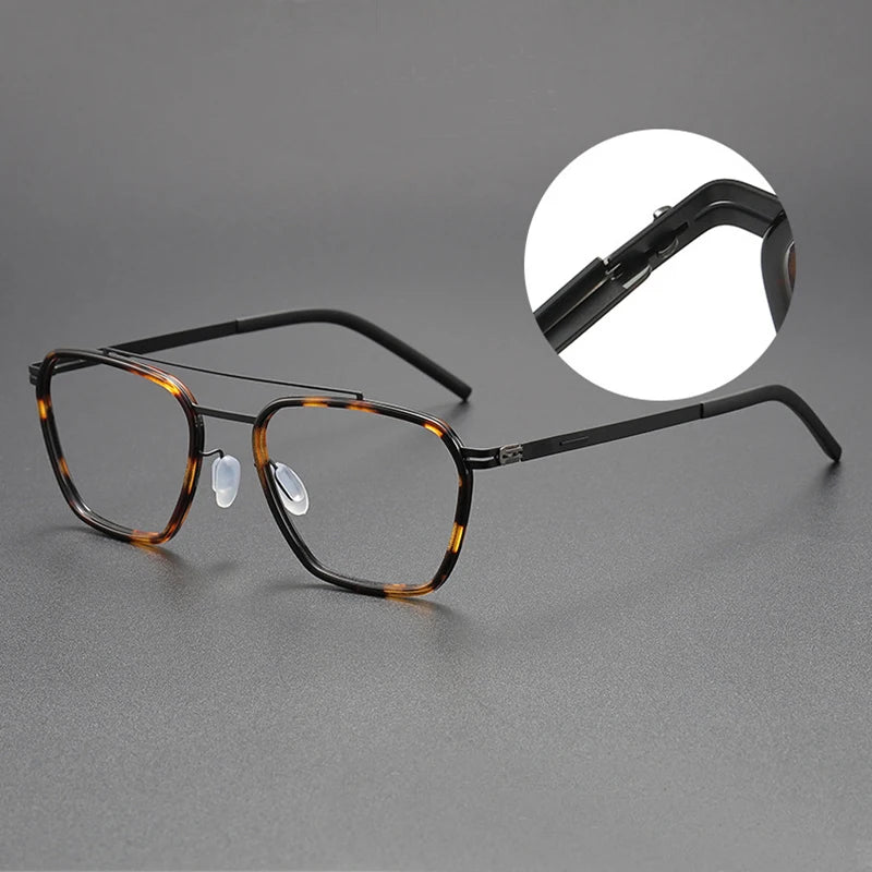 Black Mask Unisex Full Rim Square Double Bridge Stainless Steel Acetate Eyeglasses 2131 Full Rim Black Mask   