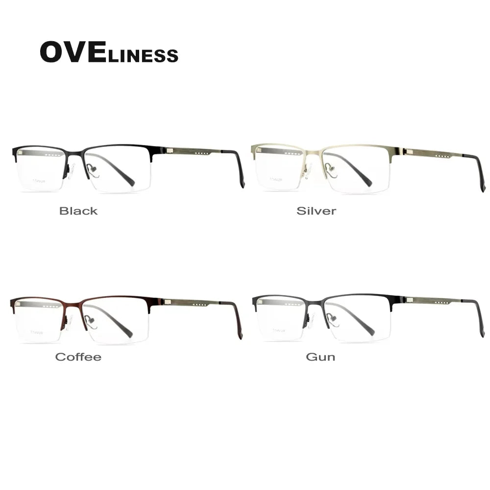 Oveliness Men's Semi Rim Square Titanium Alloy Eyeglasses 8840 Semi Rim Oveliness   