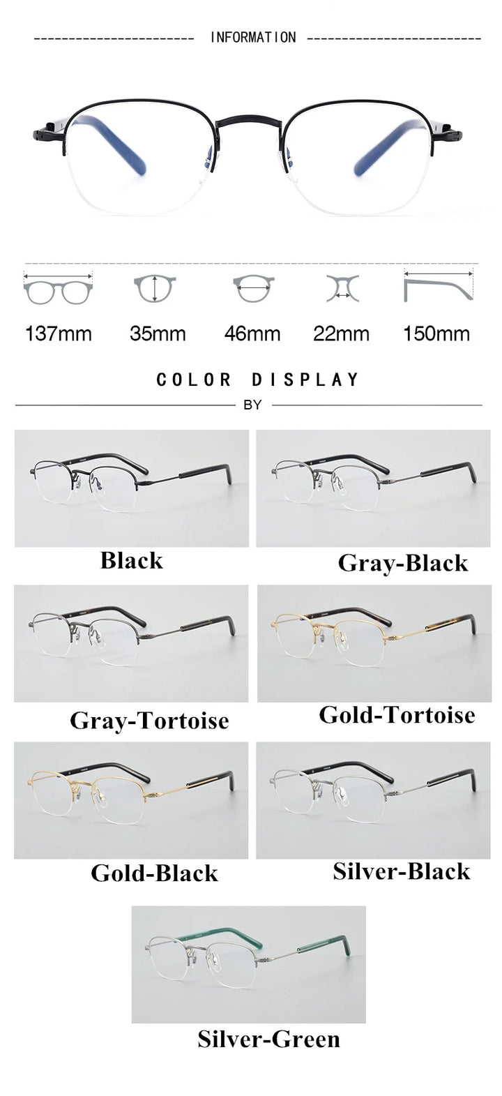 Black Mask Unisex Semi Rim Square Titanium Eyeglasses 112gms Semi Rim Black Mask   