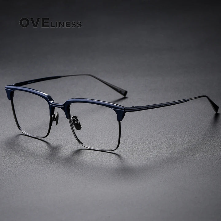 Oveliness Women's Full Rim Square Acetate Titanium Eyeglasses 3089 Full Rim Oveliness blue gun  