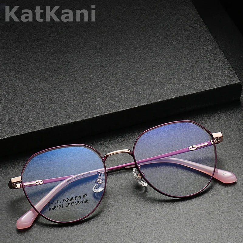 KatKani Womens Full  Rim Round Titanium Eyeglasses 86127 Full Rim KatKani Eyeglasses   