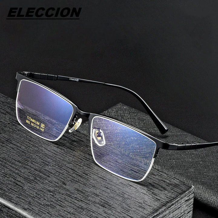 Eleccion Men's Semi Rim Square Titanium Eyeglasses 802805 Semi Rim Eleccion