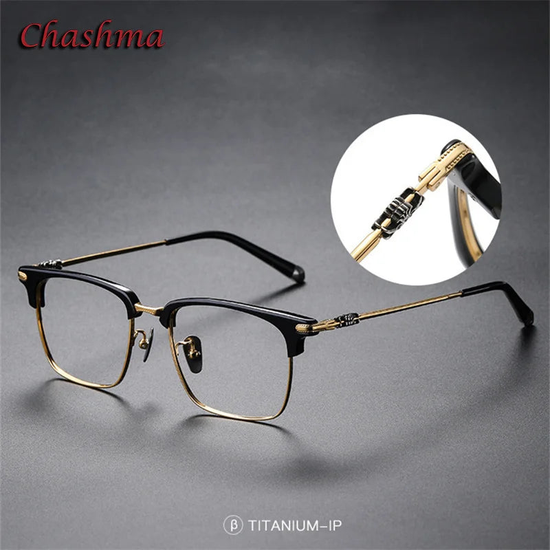 Chashma Ochki Unisex Full Rim Square Acetate Titanium Eyeglasses 19339 Full Rim Chashma Ochki   