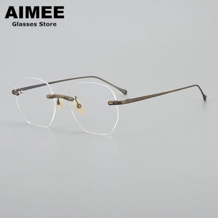 Aimee Men's Rimless Polygon Square Titanium Eyeglasses 5932 Rimless Aimee Bronze  