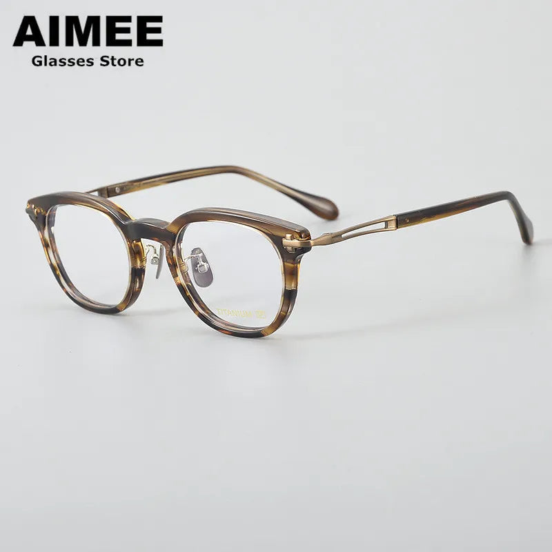 Aimee Unisex Full Rim Square Titanium Thick Acetate Eyeglasses 4722 Full Rim Aimee Tortoise  