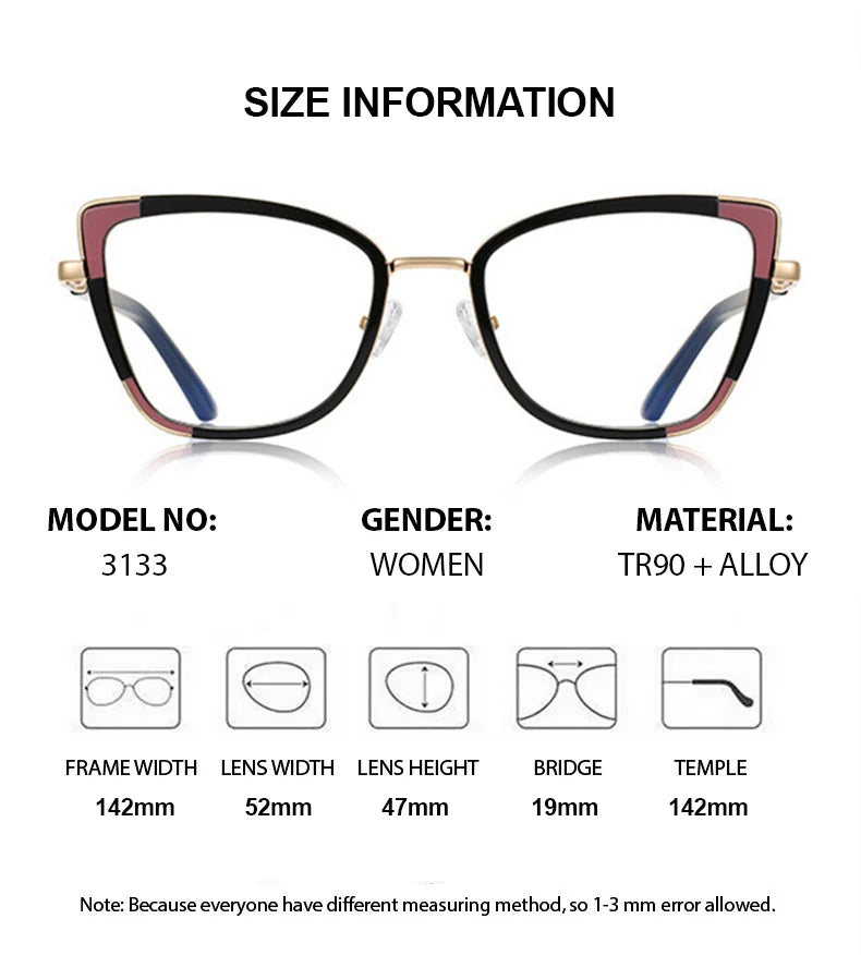 Summer Flower Women's Full Rim Cat Eye Tr 90 Alloy Eyeglasses 31337