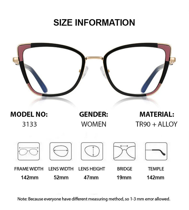 Summer Flower Women's Full Rim Cat Eye Tr 90 Alloy Eyeglasses 31337