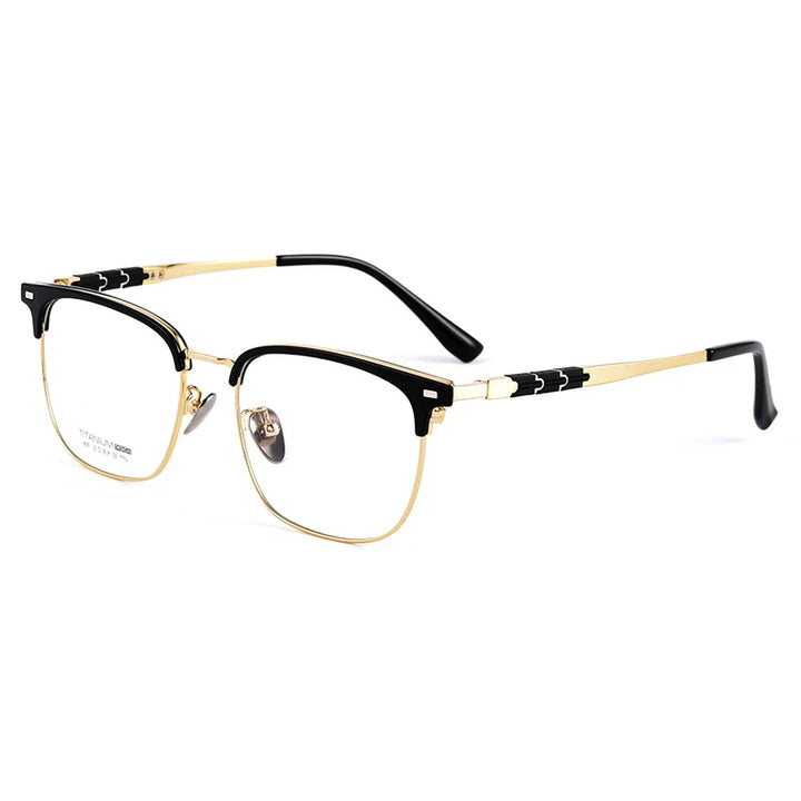 Handoer Women's Full Rim Square Titanium Acetate Eyeglasses 9019 Full Rim Handoer Black Gold  