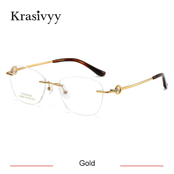 Krasivyy Women's Rimless Oval Titanium Eyeglasses 6009 Rimless Krasivyy Gold  