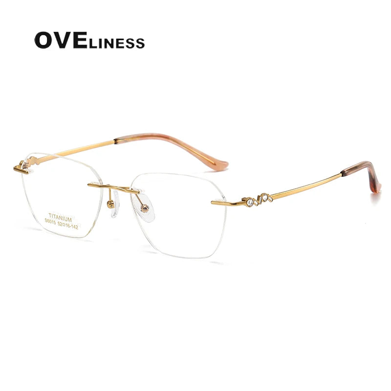 Oveliness Women's Rimless Flat Top Oval Titanium Eyeglasses 6015 Rimless Oveliness gold  