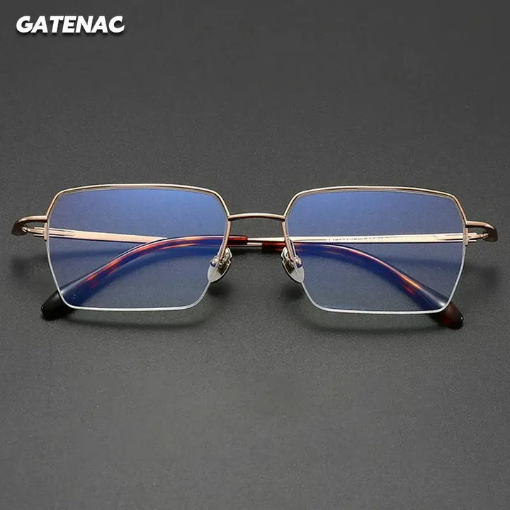 Gatenac Unisex Semi Rim Big Polygon Square Titanium Eyeglasses 726889 FuzWeb