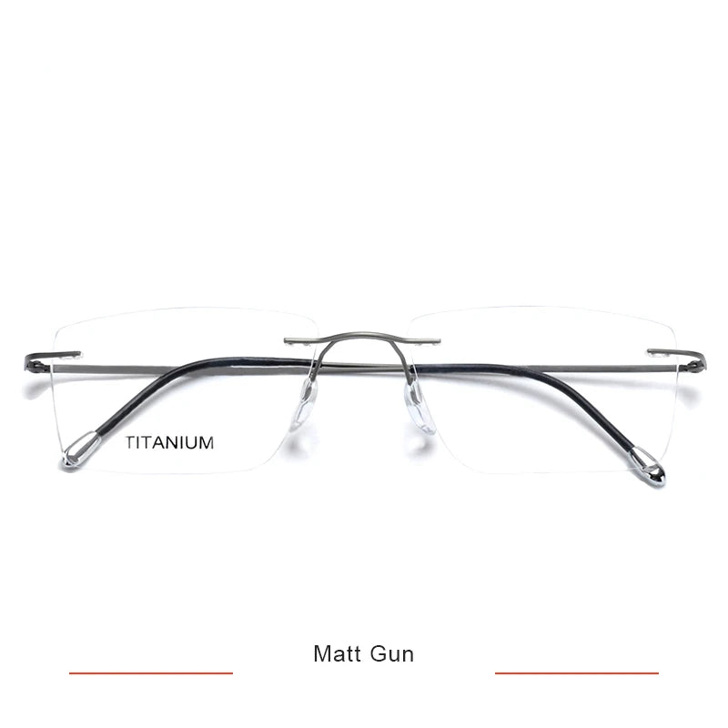 Brightzone Unisex Rimless Square Polygon Titanium Eyeglasses 71611 Rimless Brightzone Matt Gun