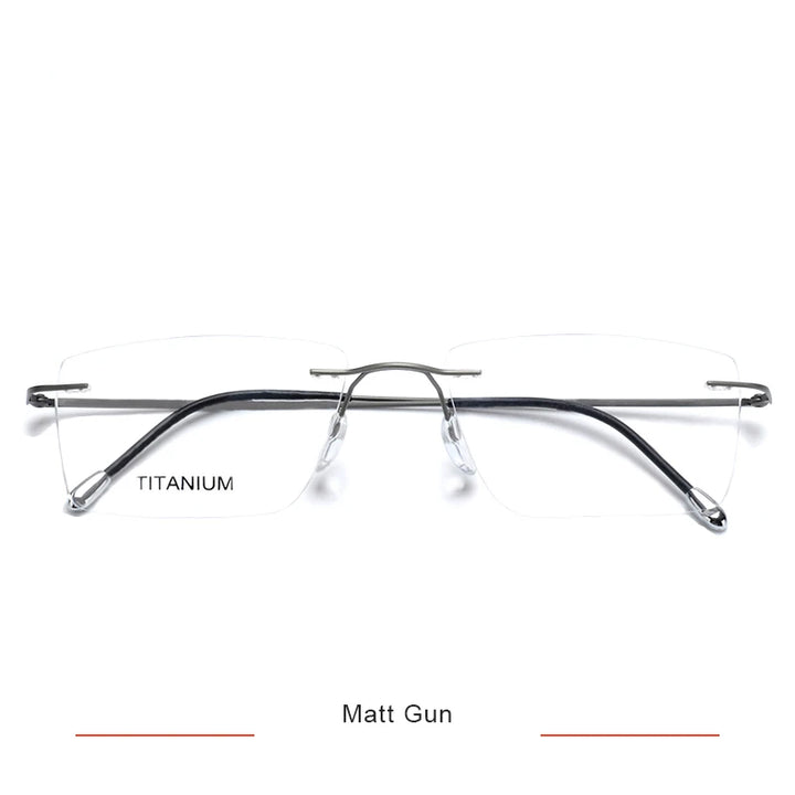 Brightzone Unisex Rimless Square Polygon Titanium Eyeglasses 71611 Rimless Brightzone Matt Gun