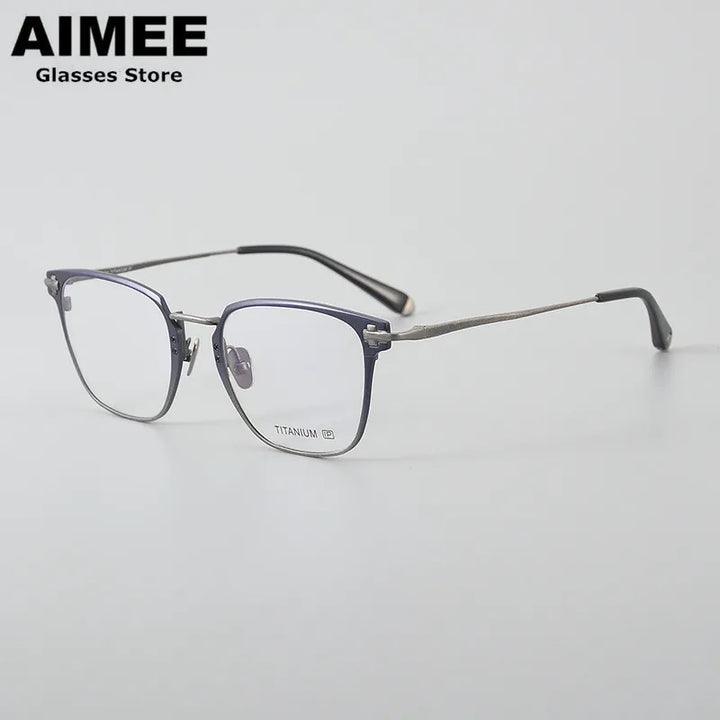 Aimee Unisex Full Rim Square Titanium Acetate Eyeglasses 2582 Full Rim Aimee Blue-Silver  